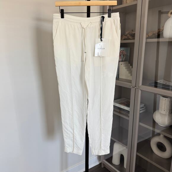 Moncler Ivory Straight Leg Pants NEW Cupro Elastic Stretch Drawstring Waist 40 S - Picture 1 of 6